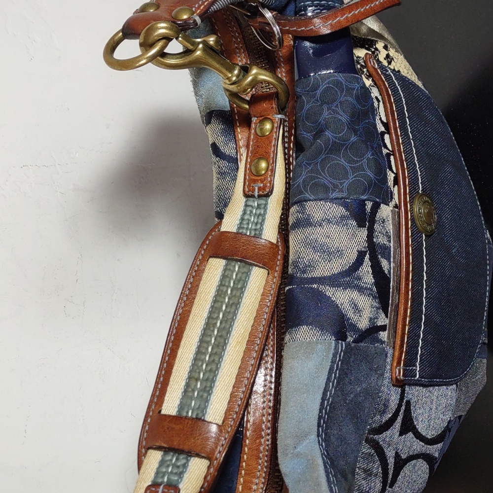 Patchwork Navy and Metallic Hobo Shoulder Bag - Picture 4 of 15